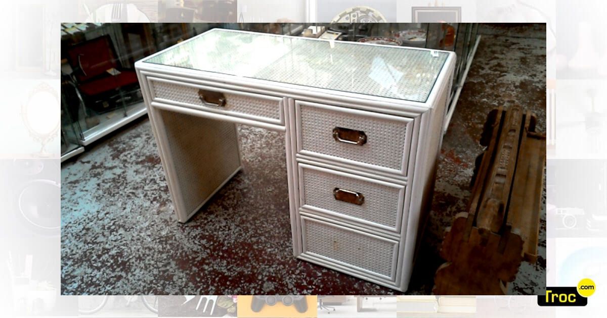 Achat Bureau Blanc Rotin Bambou Tiroirs Occasion Etterbeek Troc